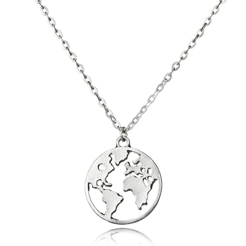 

2018 New Round Hollow Globe World Map Pendant Necklace For Women Men Travel Lover Earth Day Gift Personalized Outdoor Jewelry