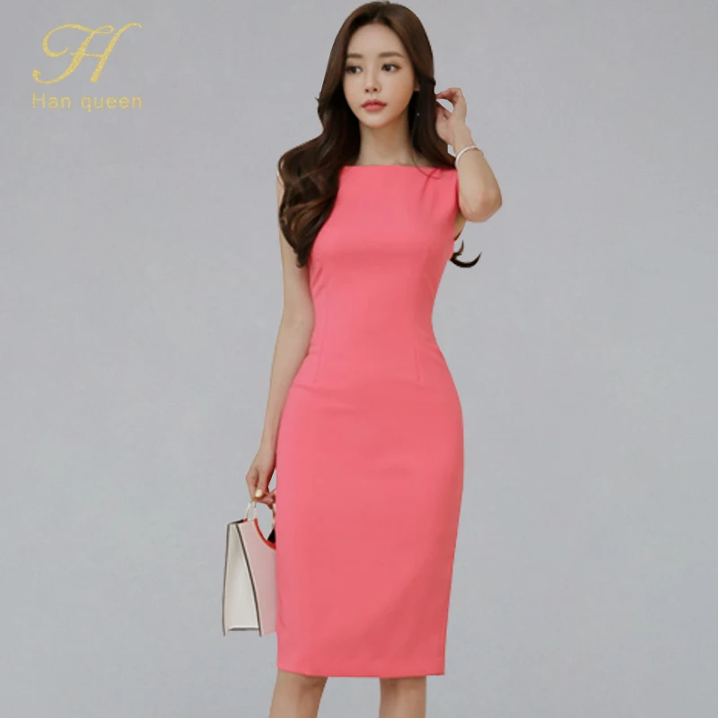 H Han Queen 2019 Summer Solid Color Elegant Pencil Vestidos Women Knee-length Sheath Dress OL Sleeveless O-neck Bodycon Dresses
H Han Queen 2019 Summer Solid Color Elegant Pencil Vestidos Women Knee-length Sheath Dress OL Sleeveless O-neck Bodycon Dresses
