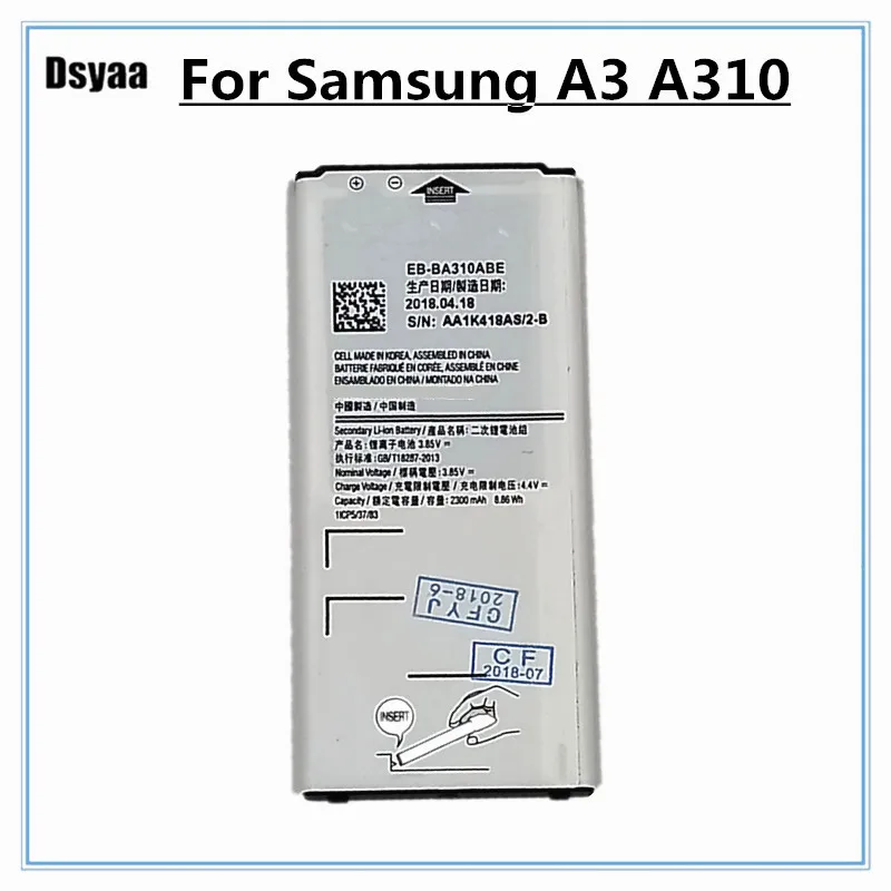 For SAMSUNG Replacement Battery EB-BA310ABE for Samsung for GALAXY A3 2016 Edition A310 A5310A A310F SM-A310F 2300mAh
For SAMSUNG Replacement Battery EB-BA310ABE for Samsung for GALAXY A3 2016 Edition A310 A5310A A310F SM-A310F 2300mAh