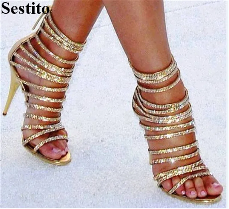 Gold Crystal Narrow Band Fashion Casual Shoes Peep Toe Thin Heels Summer Women Sandals Zip New European Hollow Party Women Shoes 
Gold Crystal Narrow Band Fashion Casual Shoes Peep Toe Thin Heels Summer Women Sandals Zip New European Hollow Party Women Shoes