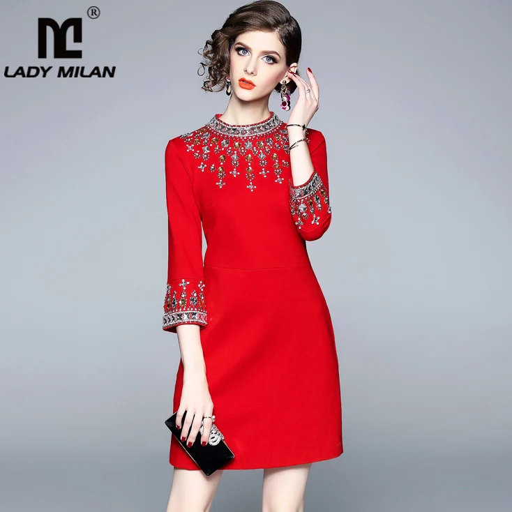 Lady Milan 2019 Women's O Neck 3/4 Sleeves Beaded Rhinstones Elegant High Street Fashion Designer Runway Short Dresses
Lady Milan 2019 Women's O Neck 3/4 Sleeves Beaded Rhinstones Elegant High Street Fashion Designer Runway Short Dresses