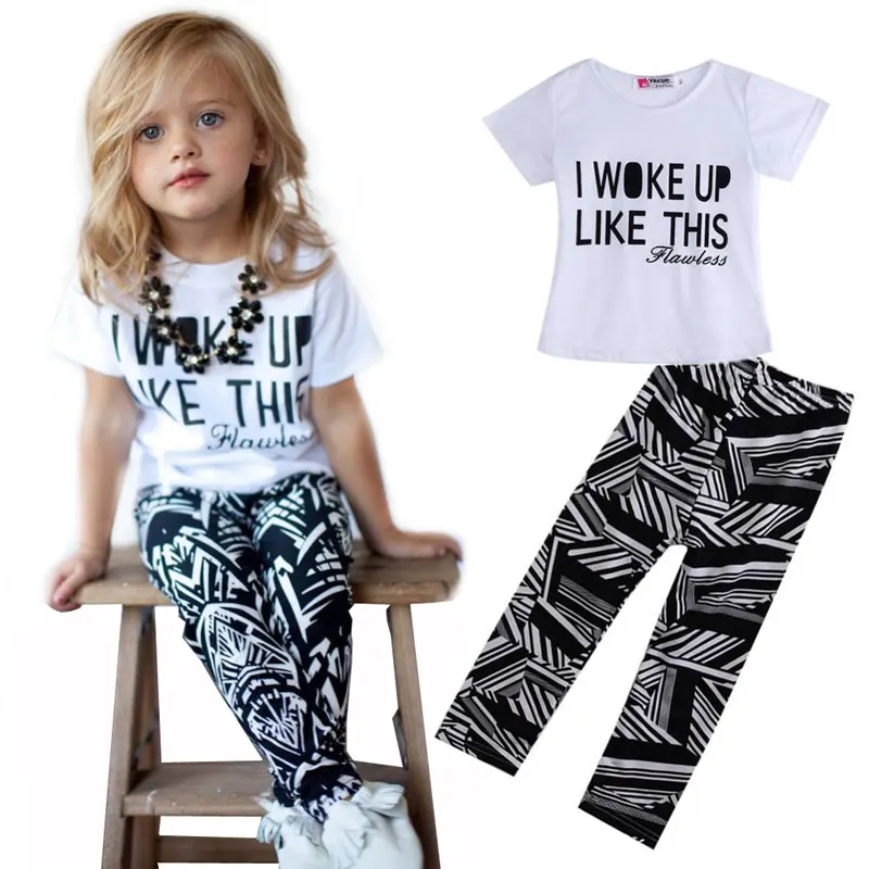 Baby Girls Stripe I Woke Up Like This Toddler shirt and Pants Outfits Set 2 to 7Y Girls Clothing Sets Kids Good Quality Suits
Baby Girls Stripe I Woke Up Like This Toddler shirt and Pants Outfits Set 2 to 7Y Girls Clothing Sets Kids Good Quality Suits