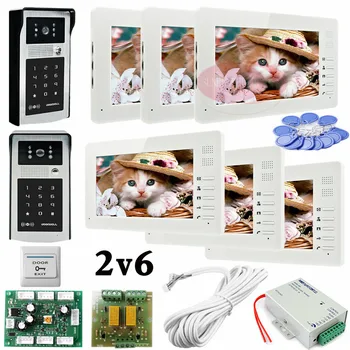 6 Apartments 2 HD 700lines Cameras Code And RFID Cards Unlock 6 Monitors 7" LCD Video Intercom System DoorPhone Door bells
6 Apartments 2 HD 700lines Cameras Code And RFID Cards Unlock 6 Monitors 7" LCD Video Intercom System DoorPhone Door bells