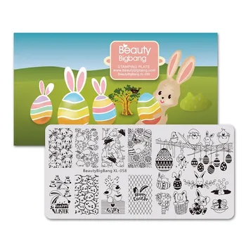 

BeautyBigBang Stamping Plates Happy Easter Day Eggs Cute Rabbit Image 6*12cm Nail Mold Nail Art Stencil Stamping Plate XL-058