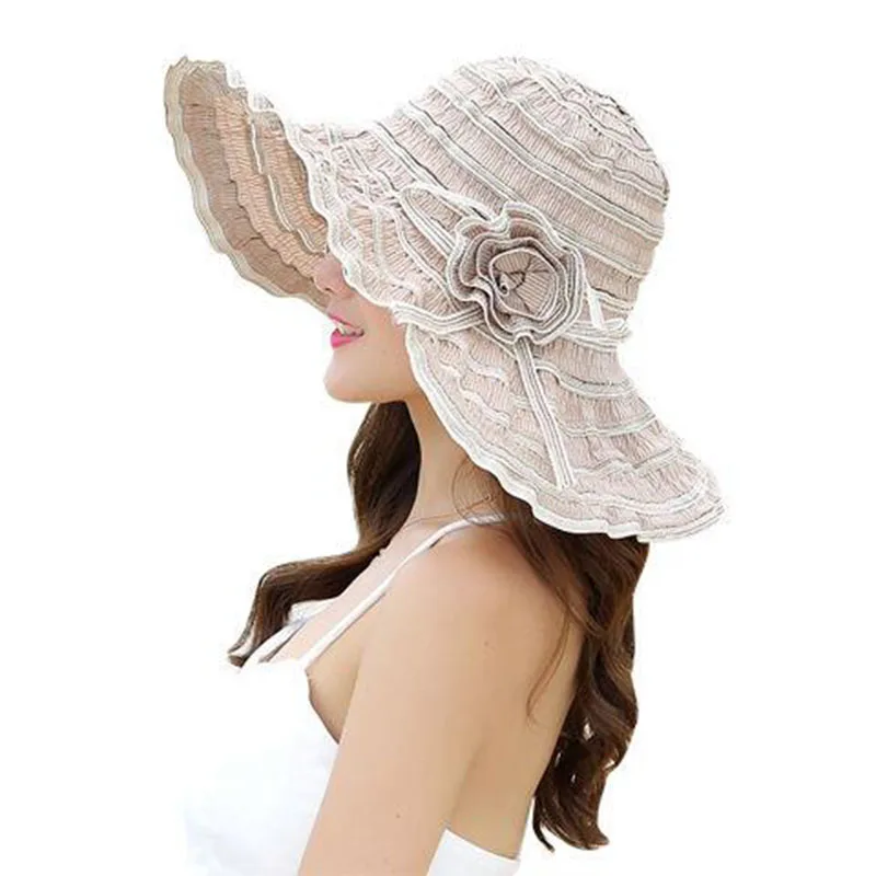 

Summer Women's Hat Fashion Folding Ventilation Sun Hats Anti-UV Beach Hat Wind Rope Fixed Adjustment Size Sunscreen Hat