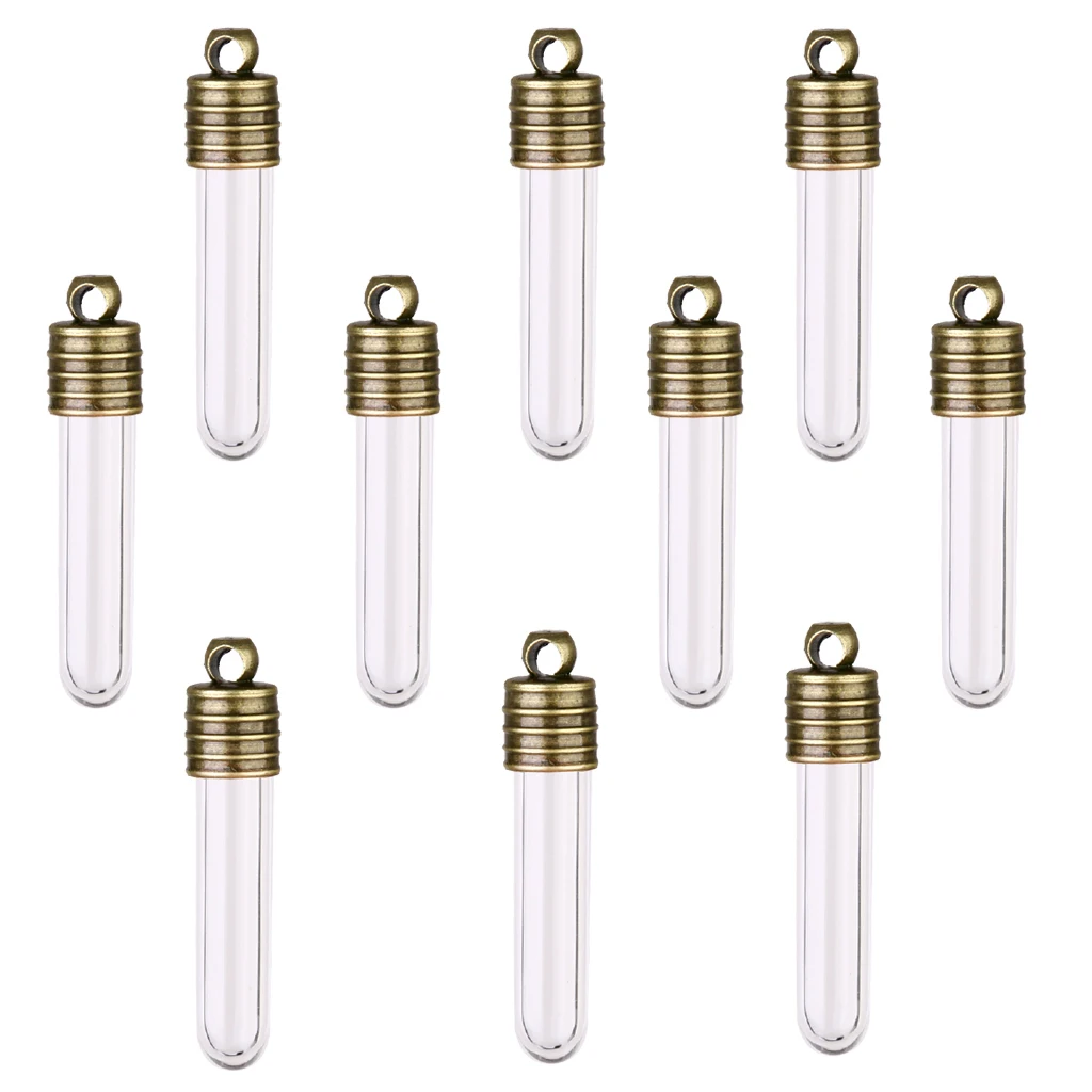 Phenovo 10 Clear Vials DIY Craft Necklace Pendant bronze cap Mini Empty Glass Wishing Bottles Fashion Jewelry DIY accessory