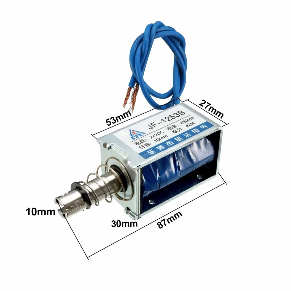 JF-1253B DC 12V 24V 450mA 9.6W 42N 10mm Pull Push Type Linear Motion Solenoid Electromagnet
JF-1253B DC 12V 24V 450mA 9.6W 42N 10mm Pull Push Type Linear Motion Solenoid Electromagnet