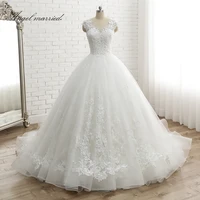 Angel married vestido de noiva Women's Cap Sleeve Vintage Lace Bridal Dress Custom Made Princess Lace Wedding Dress appliques image