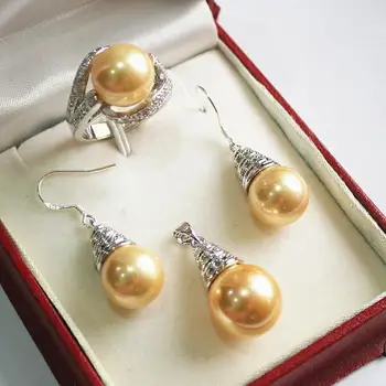 good Bridal Wedding generious 12mm golden shell pearl pendant, earrings and ring(7-10#) fashion jewelry sets for party and valen
good Bridal Wedding generious 12mm golden shell pearl pendant, earrings and ring(7-10#) fashion jewelry sets for party and valen