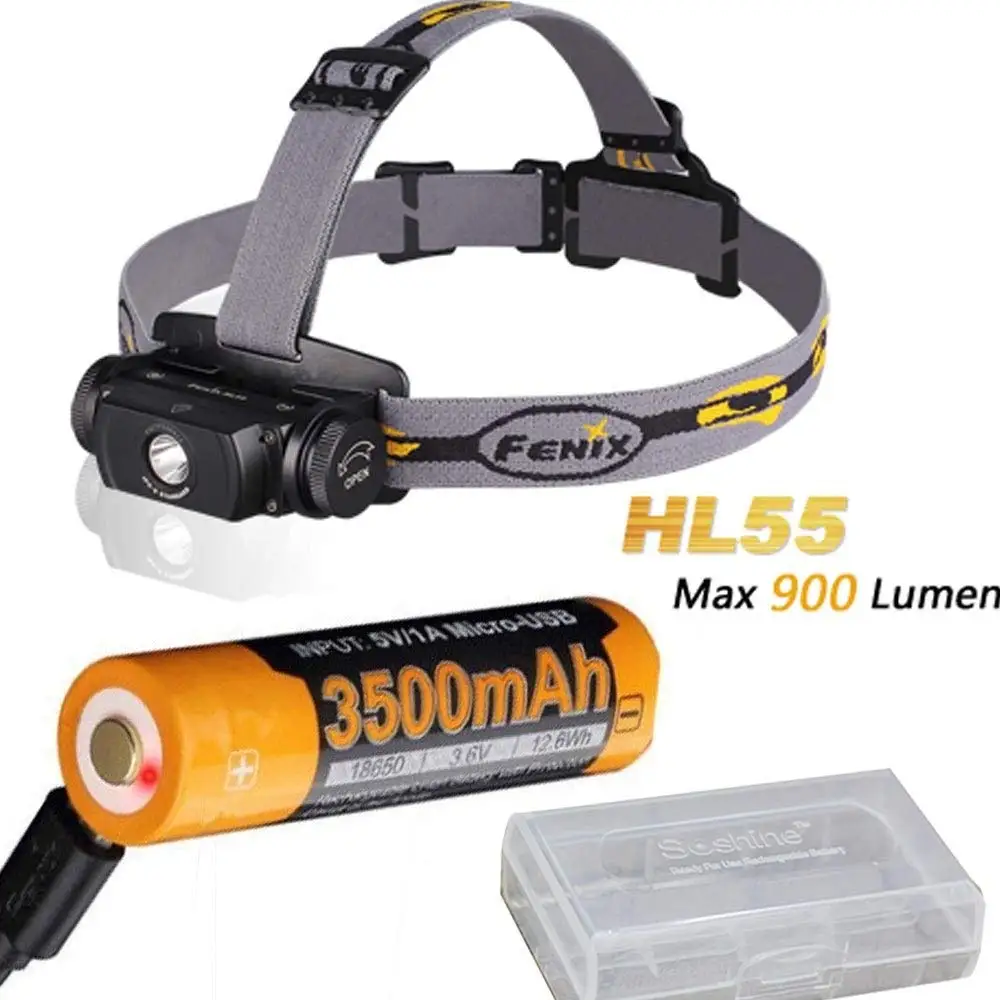 

Fenix Flashlights HL55 900 Lumen CREE XM-L2 T6 LED Headlamp with ARB-L18-3500U battery ,USB cable,battery case