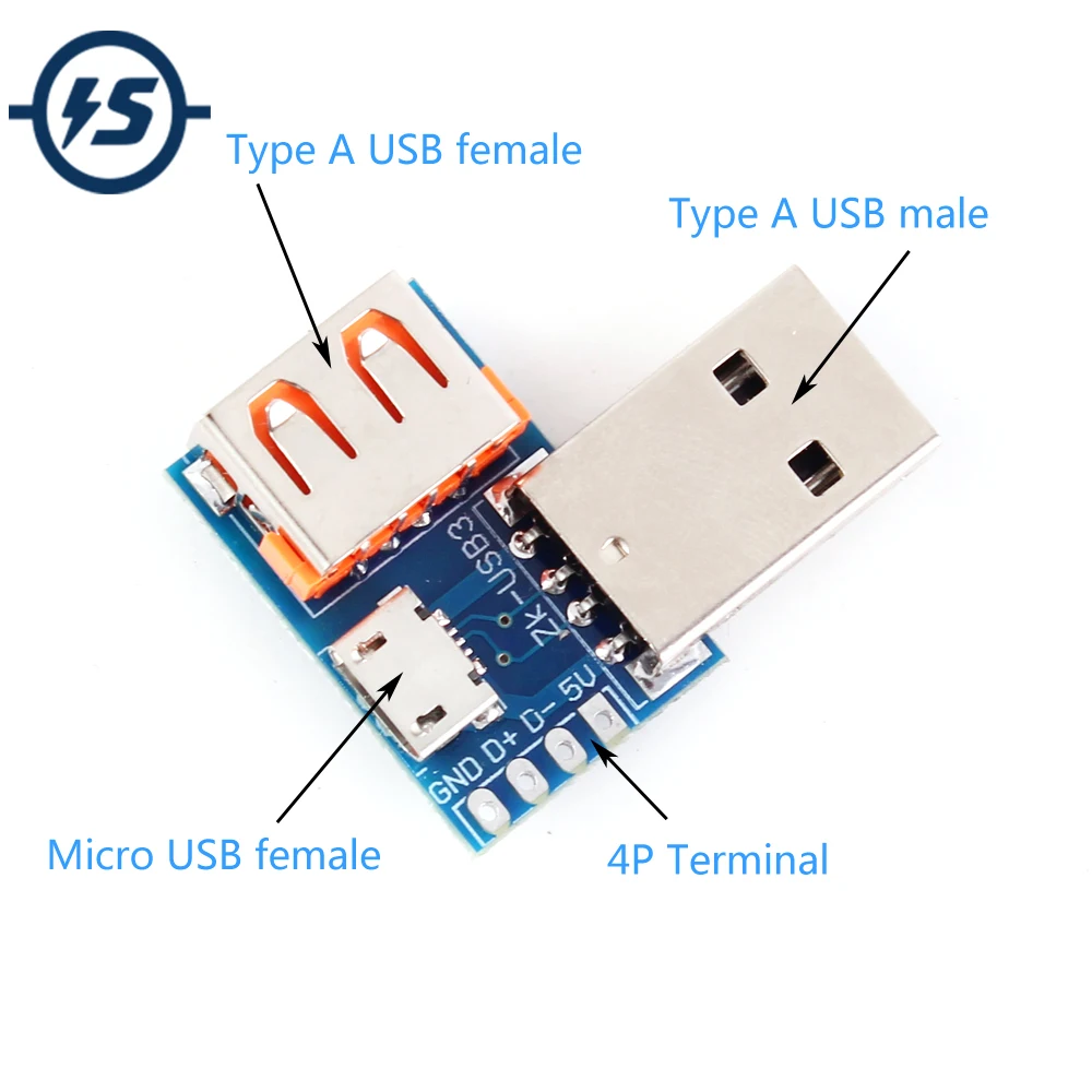 USB Converter Standard USB Female to Male to Micro USB to 4P Terminal Adapter Board 2.54mm
USB Converter Standard USB Female to Male to Micro USB to 4P Terminal Adapter Board 2.54mm