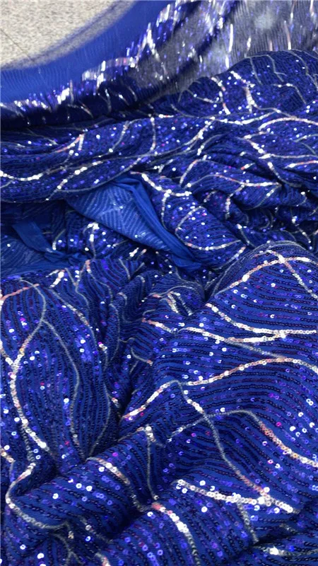 Кружевная ткань тюль с блестками 5 ярдов эластичная для шитья цвета: синий