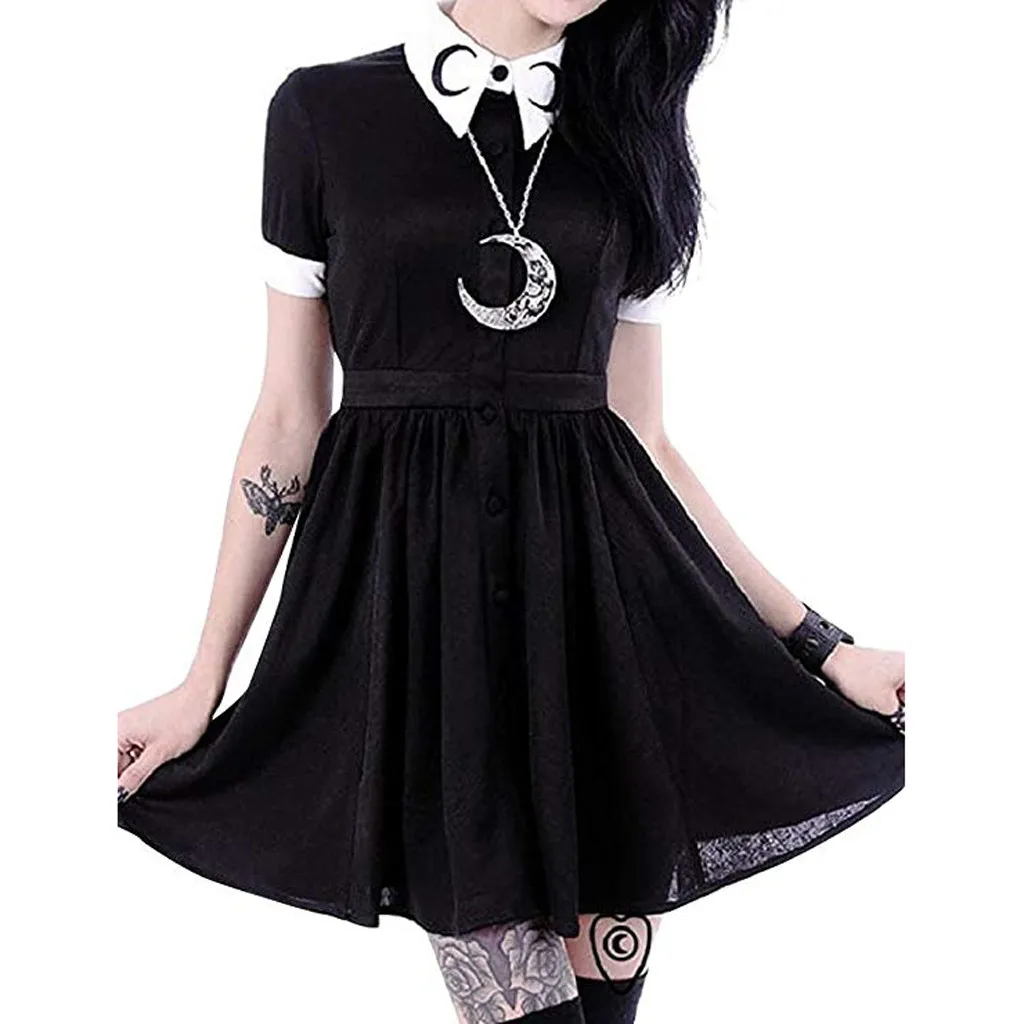 High Waist Elegant Summer Dresses Women Moon Print Gothic Punk Slim Fit Black Button Down Short Sleeve Mini Dress Party Sundress
High Waist Elegant Summer Dresses Women Moon Print Gothic Punk Slim Fit Black Button Down Short Sleeve Mini Dress Party Sundress
