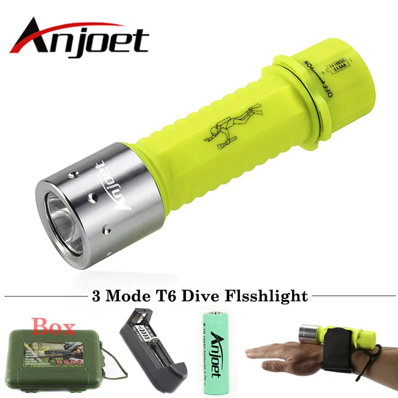 

Anjoet 2000LM XM-L T6 LED Waterproof scuba Diver Diving Flashlight 3-Mode underwater Dive Torch light lamp for AAA/18650 Battery