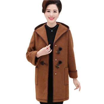 

New Woolen coat for women 2018 Autumn Winter Cashmere coat middle aged female Plus size Hooded Thicken wool jackets IOQRCJV H571