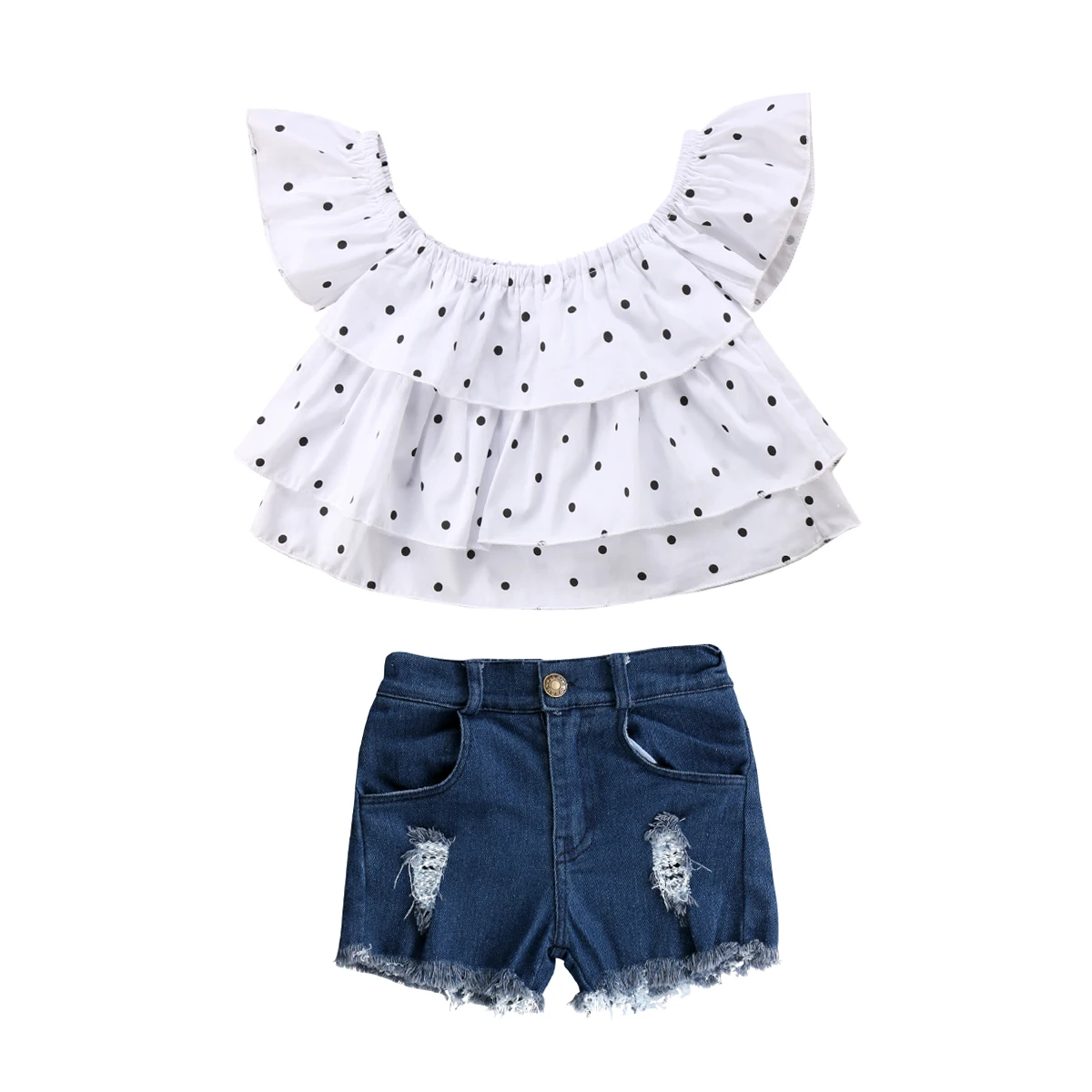 Newborn Toddler Kids Baby Girls Clothes Off Shoulder Dot Tops+Denim Pants 2pcs Outfits Set
Newborn Toddler Kids Baby Girls Clothes Off Shoulder Dot Tops+Denim Pants 2pcs Outfits Set