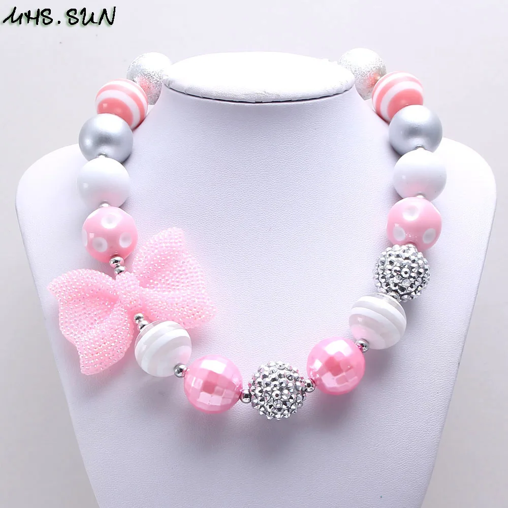 MHS.SUN Pink cute baby girls chunky bubblegum necklace fashion kids choker bowknot beaded necklace for children jewelry gift 1pc
MHS.SUN Pink cute baby girls chunky bubblegum necklace fashion kids choker bowknot beaded necklace for children jewelry gift 1pc