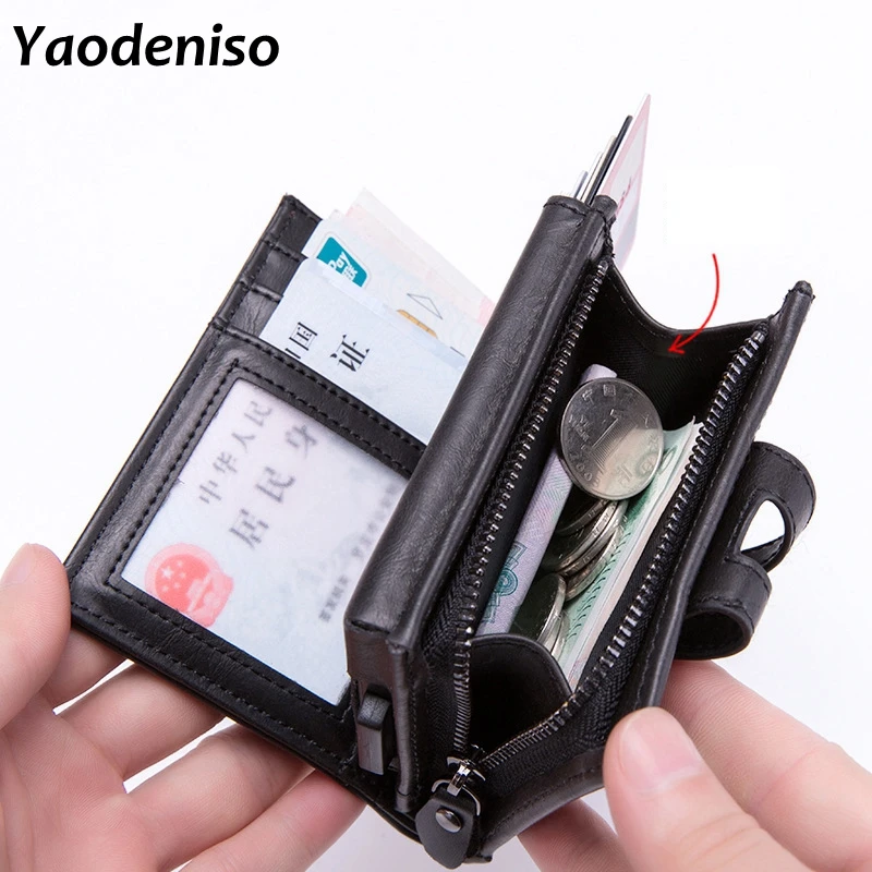 Men leather Wallets RFID Blocking Credit Card Holder Aluminum Mini Wallet with Coin Bag Zipper Small Purses Slim Money Bag
Men leather Wallets RFID Blocking Credit Card Holder Aluminum Mini Wallet with Coin Bag Zipper Small Purses Slim Money Bag