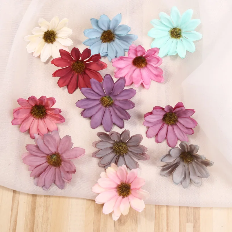 

10pcs/lot 6cm Silk retro daisy artificial flower head wedding decoration DIY Wreath scrapbook craft fake flowers