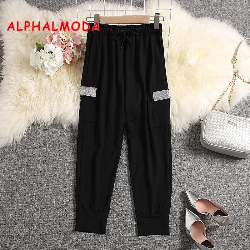 ALPHALMODA 2019 Summer Women's Casual Pants Crystal Diamond Faux Pocket Ladies Fashion Haren Pants
ALPHALMODA 2019 Summer Women's Casual Pants Crystal Diamond Faux Pocket Ladies Fashion Haren Pants