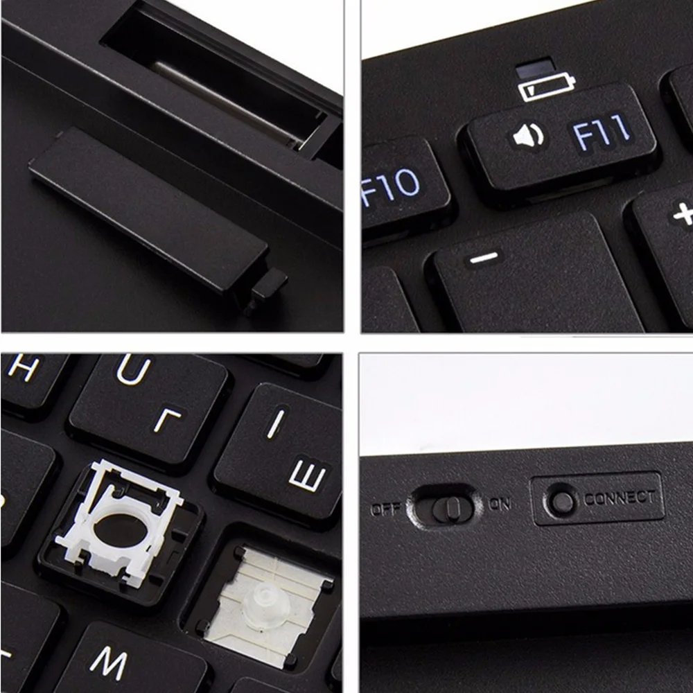 kemile Russian Wireless Bluetooth 3.0 keyboard for Tablet Laptop Smartphone Support iOS Windows Android System Silver and Black
