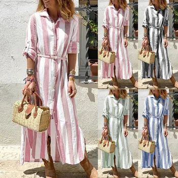 Women dress Summer kleid Vintage Striped Print Button Long Sleeve Beach Maxi Dress zomerjurk dames 2019 vestidos
Women dress Summer kleid Vintage Striped Print Button Long Sleeve Beach Maxi Dress zomerjurk dames 2019 vestidos