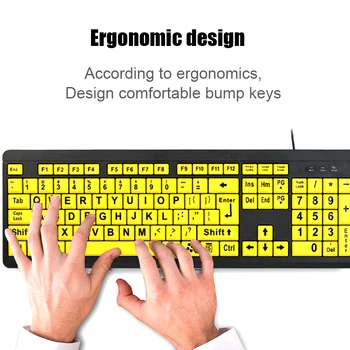 USB Powered Ergonomic Design Wired Keyboard Desktop Computer Keyboard Yellow Keys Large Print Letter Keys For Old People
USB Powered Ergonomic Design Wired Keyboard Desktop Computer Keyboard Yellow Keys Large Print Letter Keys For Old People