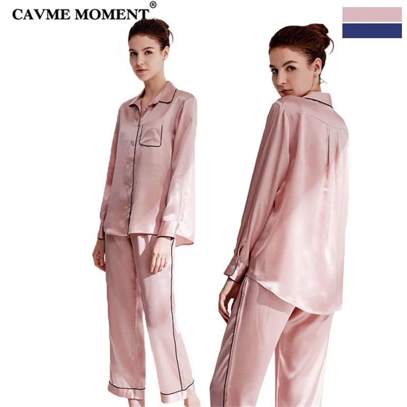 CAVME Summer Luxury Silk Pajama Sets Turn-down Collar Long Sleeve Pants Solid Color Navy Pink Elegant Homewear 2 Piece
CAVME Summer Luxury Silk Pajama Sets Turn-down Collar Long Sleeve Pants Solid Color Navy Pink Elegant Homewear 2 Piece