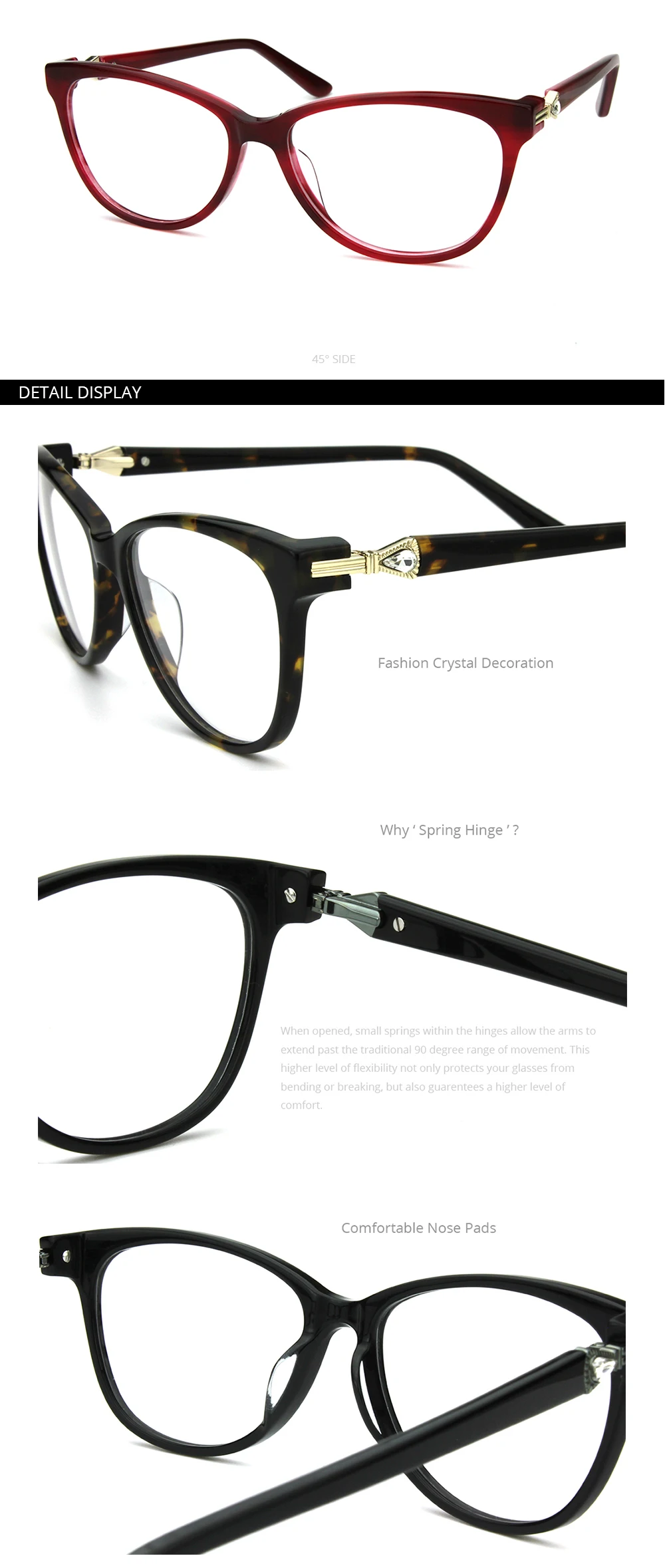 ZENOTTC Eyeglasses Frame Women glasses Hinge Clear Lens Cat Eye Optical Spectacle Frames Crystals Gafas Mujer Lente Transparente12