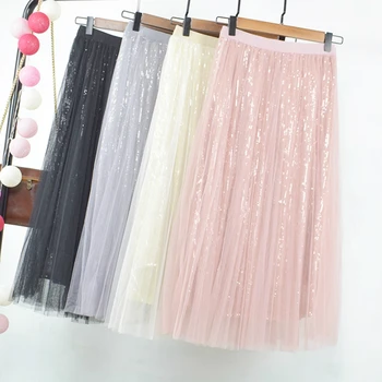 Long Sequined Tulle Skirts Elastic Waist Sequins Metallic Layered Mesh Mid Calf Long A-line Skirts Pink Silver Ivory Skirts
Long Sequined Tulle Skirts Elastic Waist Sequins Metallic Layered Mesh Mid Calf Long A-line Skirts Pink Silver Ivory Skirts