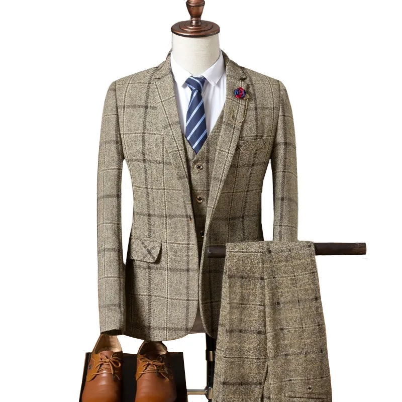 2019 autumn and winter suit suit men's plaid British Slim high quality blazer 3 piece set (coat + vest + pants) men's suit
2019 autumn and winter suit suit men's plaid British Slim high quality blazer 3 piece set (coat + vest + pants) men's suit