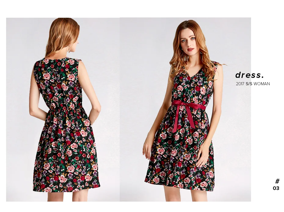 Floral V-Neck Sleeveless A Line Midi Dress