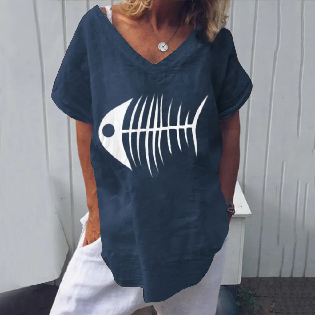 Summer Blouse Women Funny Fish Bone Print Short Sleeve Shirt Tunic Tops Blusas Mujer Loose V-Neck Womens Tops And Blouses 2019
Summer Blouse Women Funny Fish Bone Print Short Sleeve Shirt Tunic Tops Blusas Mujer Loose V-Neck Womens Tops And Blouses 2019