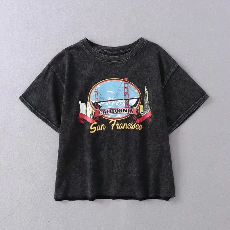 Vintage San Francisco Tee Shirt Golden Gate Bridge Printed Short Sleeve T-Shirt Old Wash Short Sleeve Casual Female Street Wear
Vintage San Francisco Tee Shirt Golden Gate Bridge Printed Short Sleeve T-Shirt Old Wash Short Sleeve Casual Female Street Wear