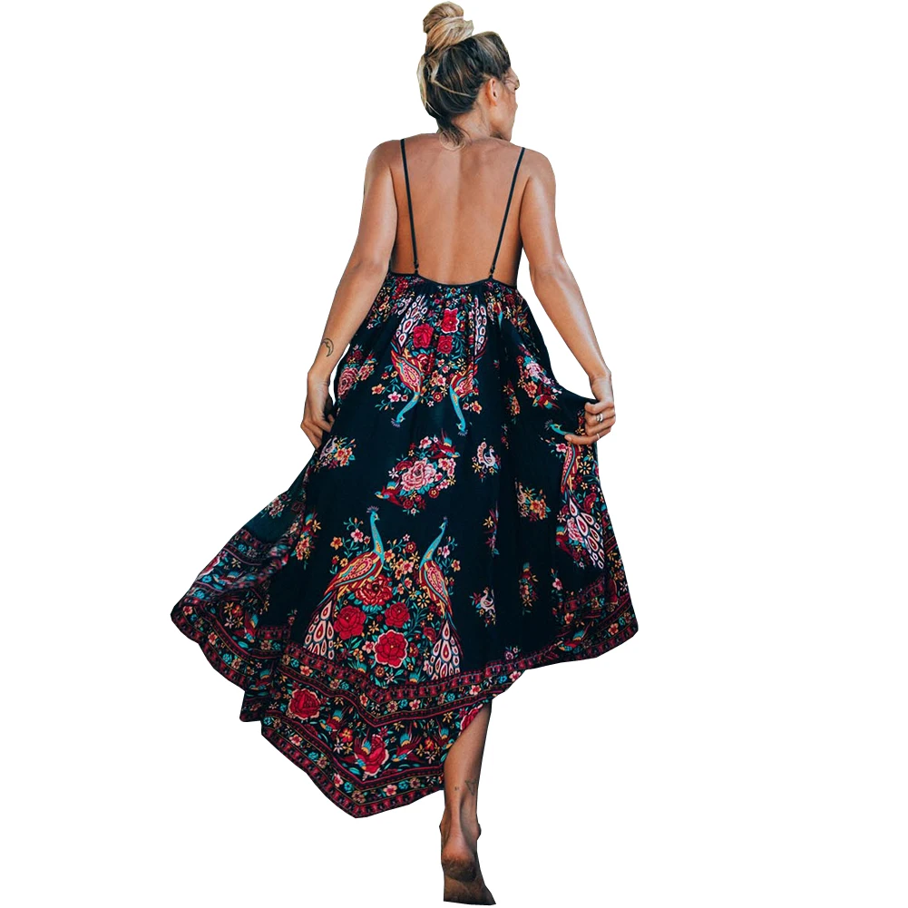 Boho Floral Maxi Dress Sleeveless Backless Long Summer Dress (Us 10-16)