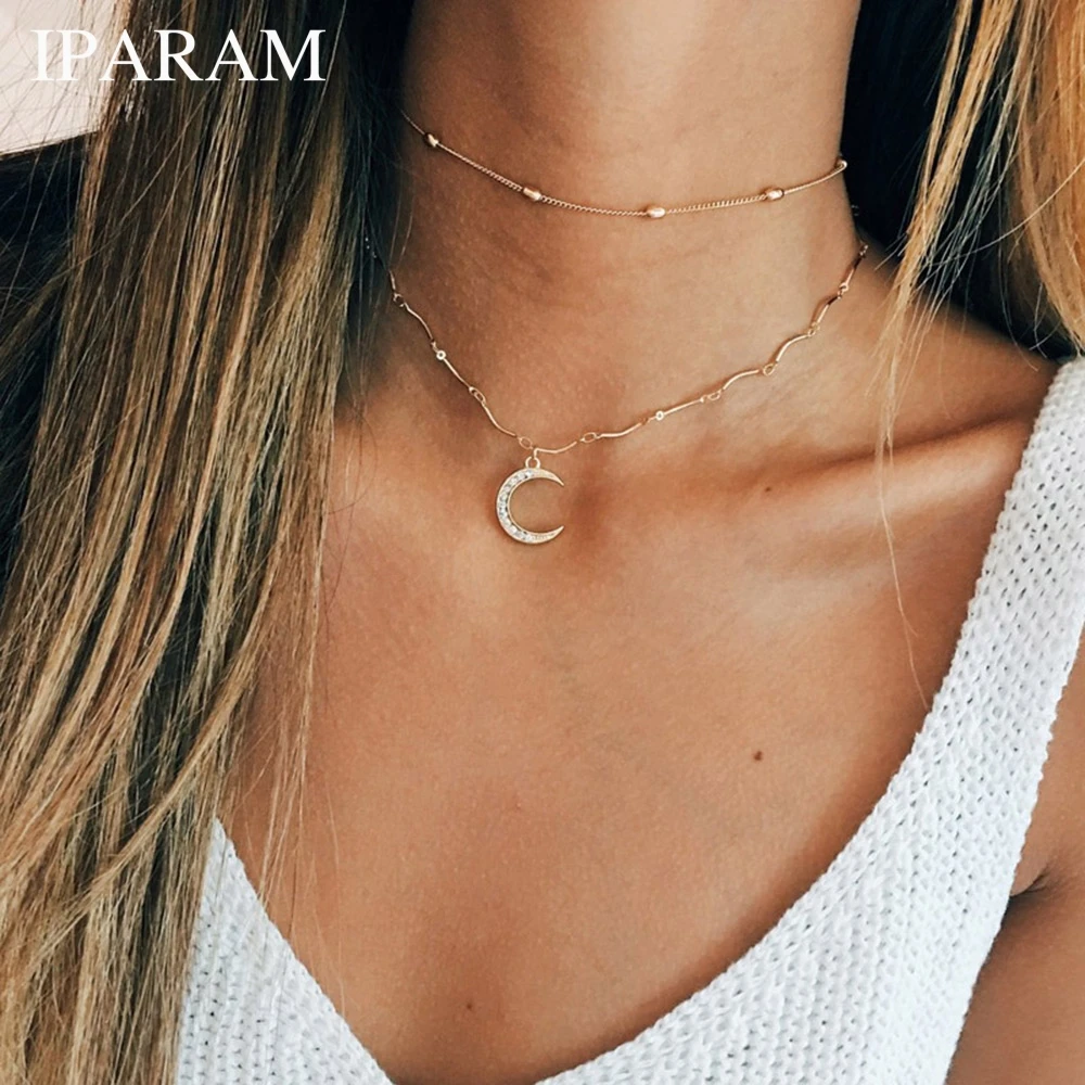 IPARAM Fashion Women 2019 Double Chain Crystal Moon Choker Pendant Women Statement Simple Moon Necklace
IPARAM Fashion Women 2019 Double Chain Crystal Moon Choker Pendant Women Statement Simple Moon Necklace
