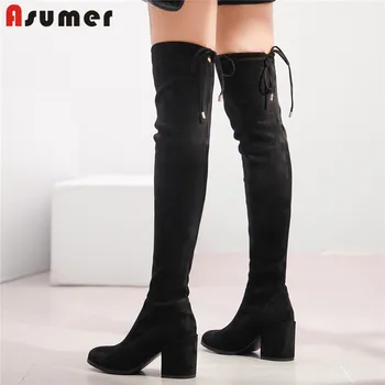 ASUMER Size 33-43 Suede leather women boots quality over the knee boots square high heels autumn winter stretch thigh high boots
ASUMER Size 33-43 Suede leather women boots quality over the knee boots square high heels autumn winter stretch thigh high boots