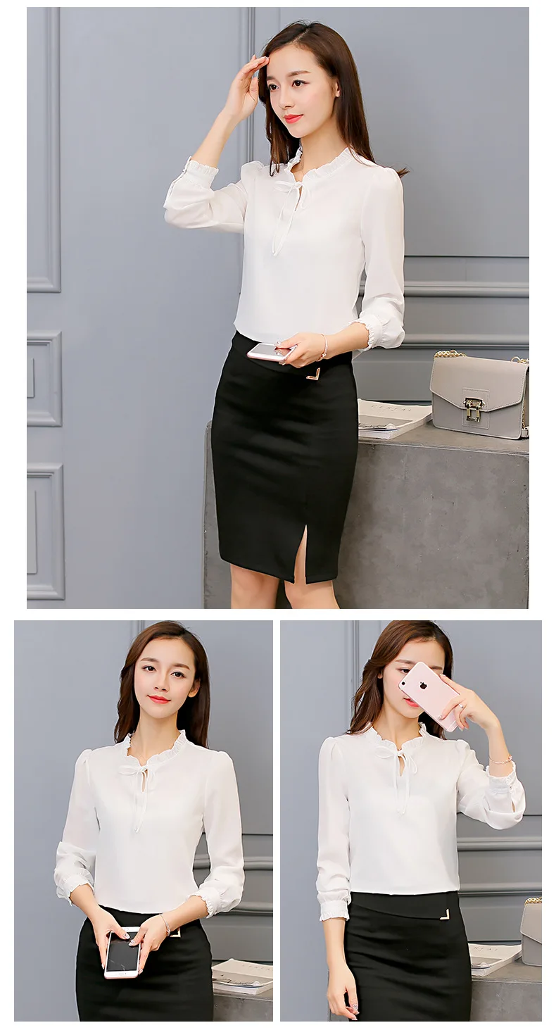 Autumn 2019 Women White Shirt Long Sleeve Black Shirt Korean Women Clothing Streetwear Slim Chiffon Blouse Elegant Women Tops 28