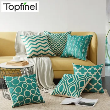 Topfinel Geometric Cushion Covers Quatrefoil Teal Turquoise Linen Throw Pillow Case Bed Decorative Throw Pillows Sofa Canvas