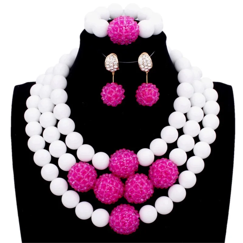 Nigerian Wedding Jewelry Set For Brides White Fuchsia Balls African Necklace Set For Women Free Shipping Jewellery Set 2018 New
Nigerian Wedding Jewelry Set For Brides White Fuchsia Balls African Necklace Set For Women Free Shipping Jewellery Set 2018 New