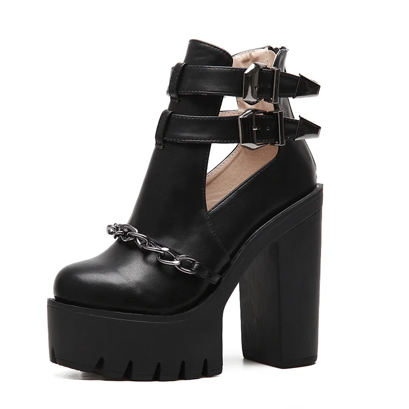 13CM Gothic Womens Punk Chunky High Heel Hollow Metal Chain Buckle Platform Ankle Boots Motorcycle Shoes Black New A1394
13CM Gothic Womens Punk Chunky High Heel Hollow Metal Chain Buckle Platform Ankle Boots Motorcycle Shoes Black New A1394