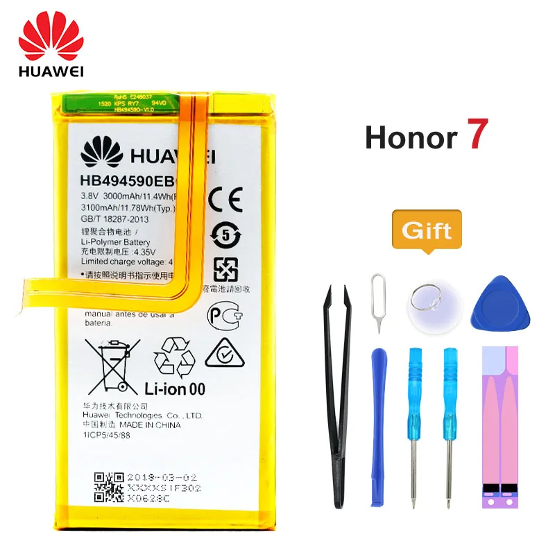 Original Huawei Battery HB494590EBC for Huawei Honor 7 Glory PLK-TL01H ATH-AL00 PLK-AL10 3000mAh
Original Huawei Battery HB494590EBC for Huawei Honor 7 Glory PLK-TL01H ATH-AL00 PLK-AL10 3000mAh