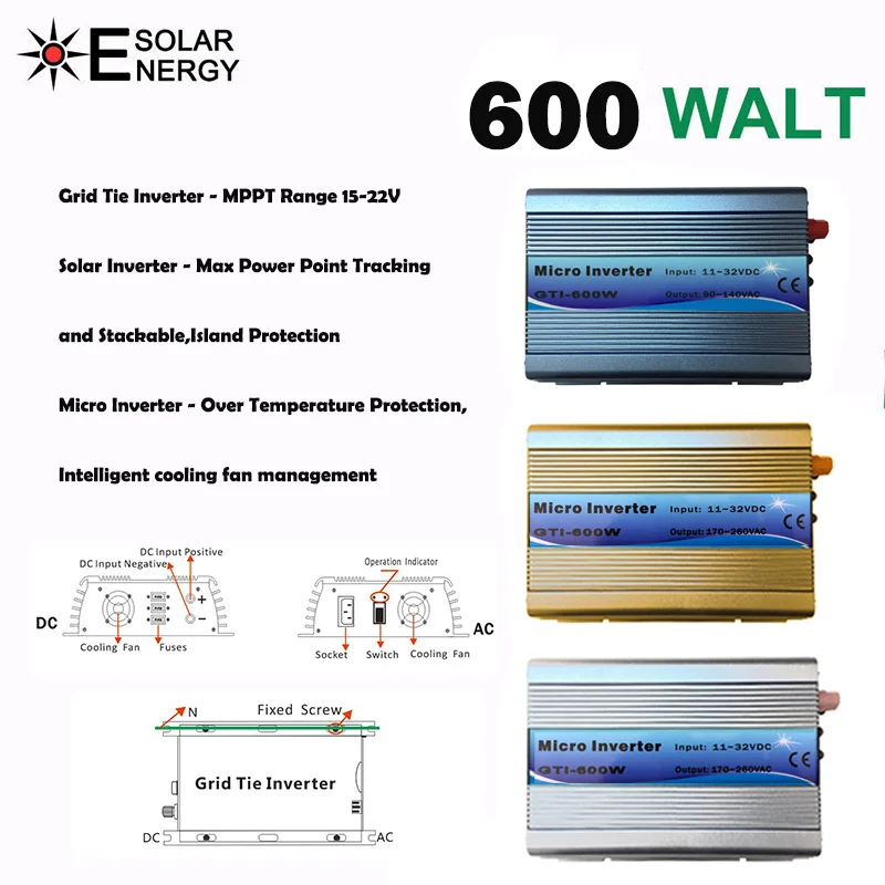 600W MPPT micro Grid Tie Inverter 30V 36V Panel 72 Cells Function Pure Sine Wave 110V 220V Output On Grid Tie Inverter 22-60V DC
600W MPPT micro Grid Tie Inverter 30V 36V Panel 72 Cells Function Pure Sine Wave 110V 220V Output On Grid Tie Inverter 22-60V DC