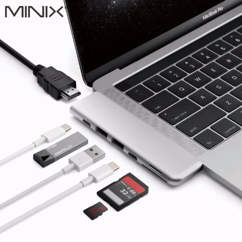 Оригинальный мультипортовый адаптер MINIX NEO C D Thunderbolt 3 зарядка до 5k 60 Гц или два 4K HDMI