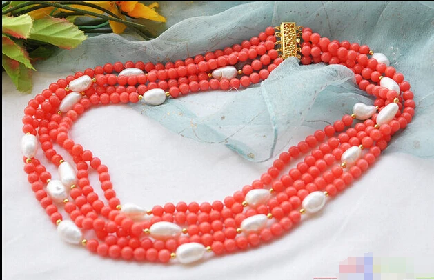 DD Wholesale FREE SHIPPING S1540 natural 5row 21" pink coral bead white baroque pearl NECKLACE
DD Wholesale FREE SHIPPING S1540 natural 5row 21" pink coral bead white baroque pearl NECKLACE