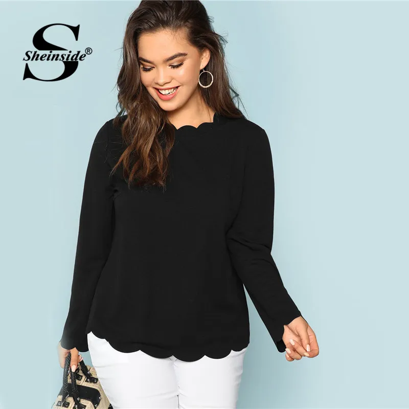 Sheinside Plus Size Black Elegant T Shirt Women Solid Long Sleeve Ladies Workwear Scallop Edge Autumn Top 2018 Womens Clothing
Sheinside Plus Size Black Elegant T Shirt Women Solid Long Sleeve Ladies Workwear Scallop Edge Autumn Top 2018 Womens Clothing