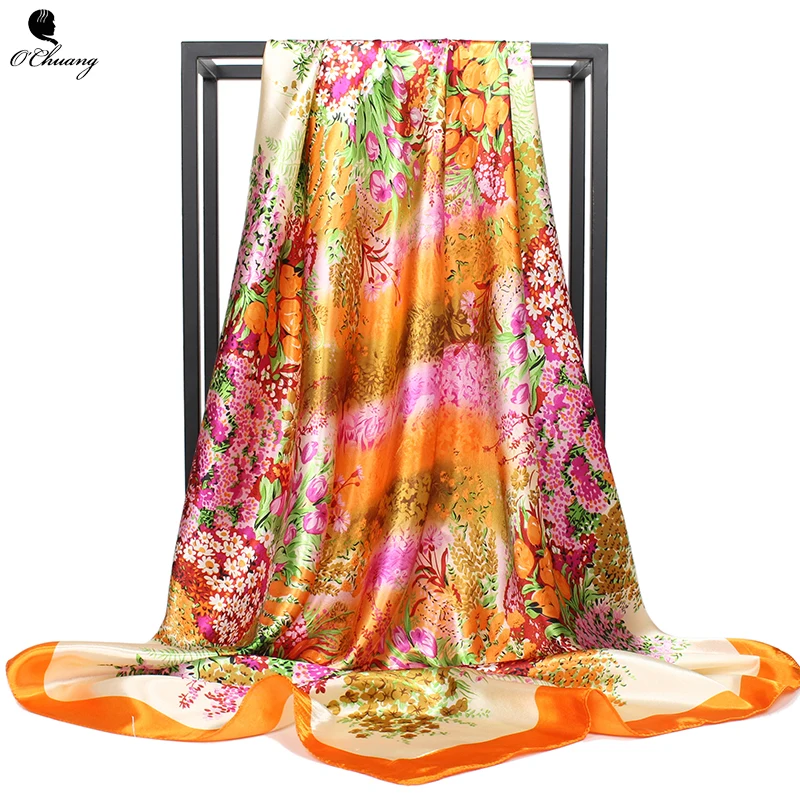 O CHUANG Silk Scarf Women Spring Summer Flowers Printe bandana Cheveux Hijab Shawl Square Head Scarves Wraps 90x90cm
O CHUANG Silk Scarf Women Spring Summer Flowers Printe bandana Cheveux Hijab Shawl Square Head Scarves Wraps 90x90cm
