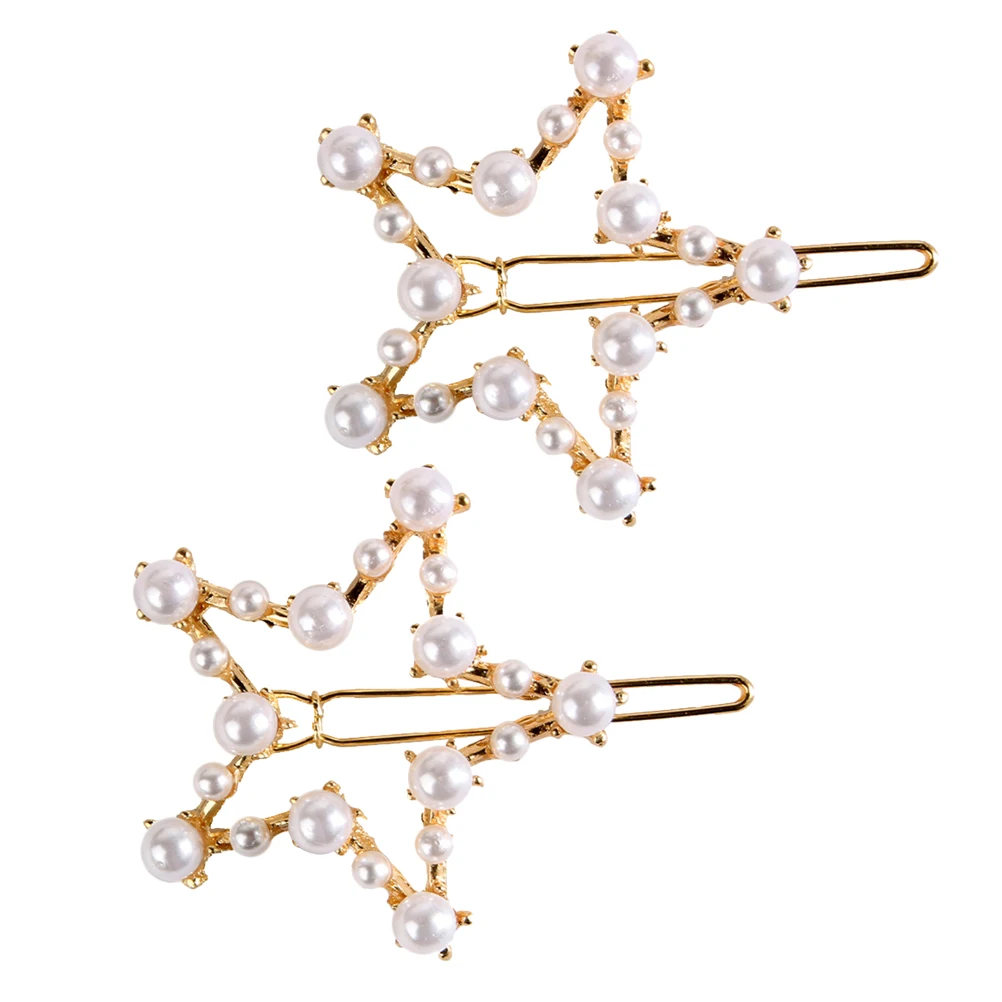 2 pcs Hair Clip Five-pointed Star Shape Geometric Hollow out Alloy Pearl Jewelry for Girls | Аксессуары для одежды