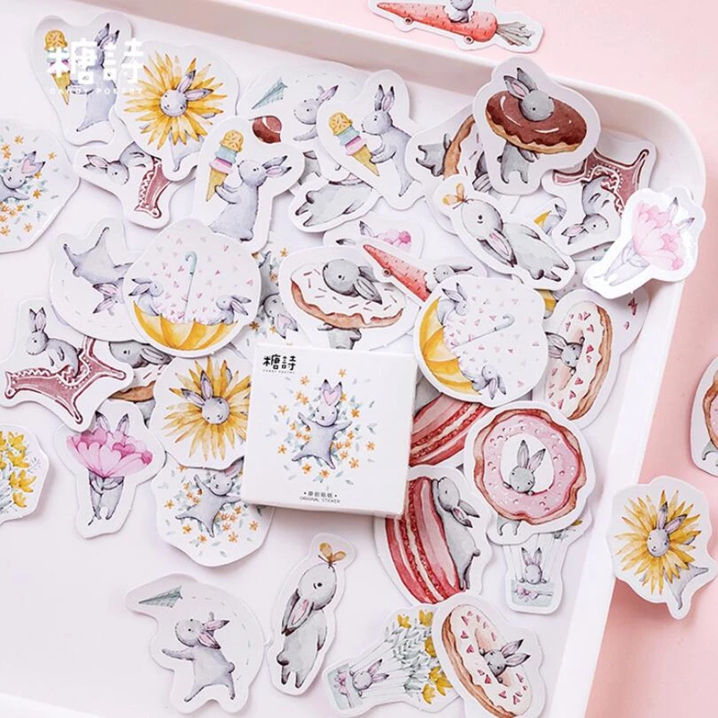 

45pcs/set Cute Cake Sticker Diary Decoration Diy Scrapbooking Label Seal Hand Account Journal Rabbit Sticker Stationery