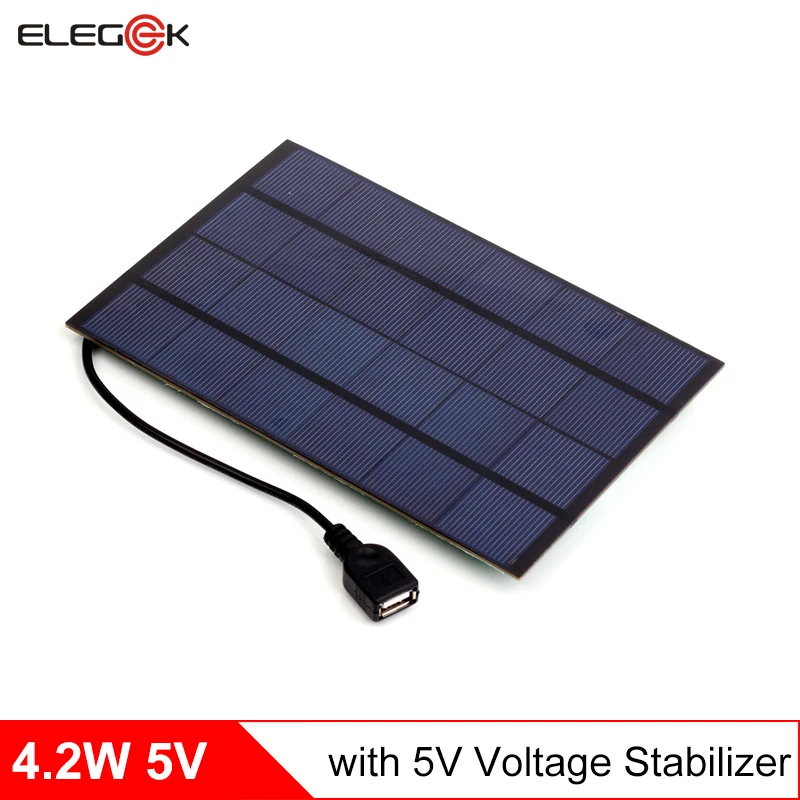 ELEGEEK 4.2W 5V USB Output Mini Solar Panel Charger with Regulator 660mA Polycrystalline Mini Solar Battery Charger for Phone
ELEGEEK 4.2W 5V USB Output Mini Solar Panel Charger with Regulator 660mA Polycrystalline Mini Solar Battery Charger for Phone